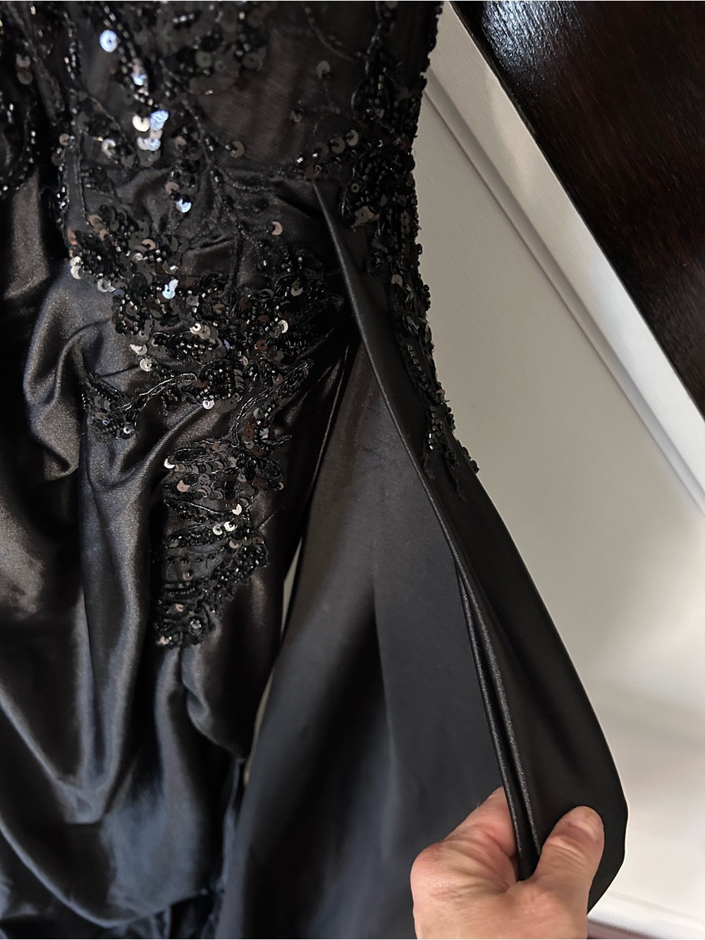 Strapless Black Embellished Prom Gown with High Slit - Picture 16 of 16
